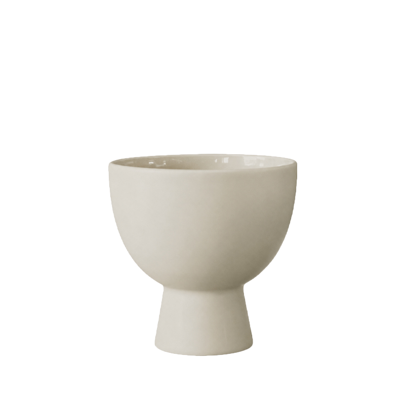 Schale Vase Keramik sand beige modern mit Fuss Blumenschale mieten für Blumendeko Hochzeit und Feier