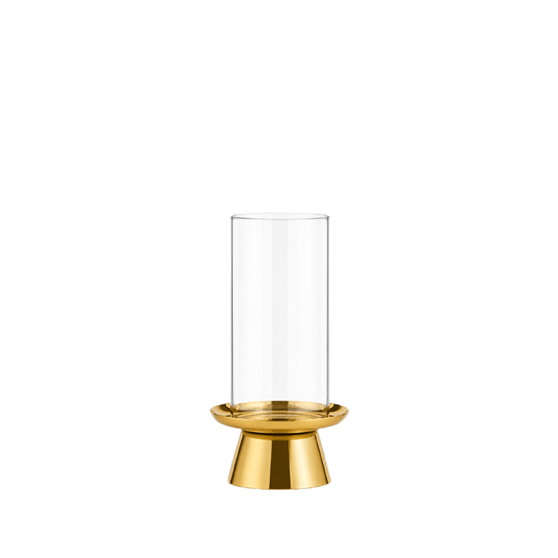 Windlicht LINE, Metall gold mit Galszylinder aus Glas klar mieten für Hochzeit und Feier