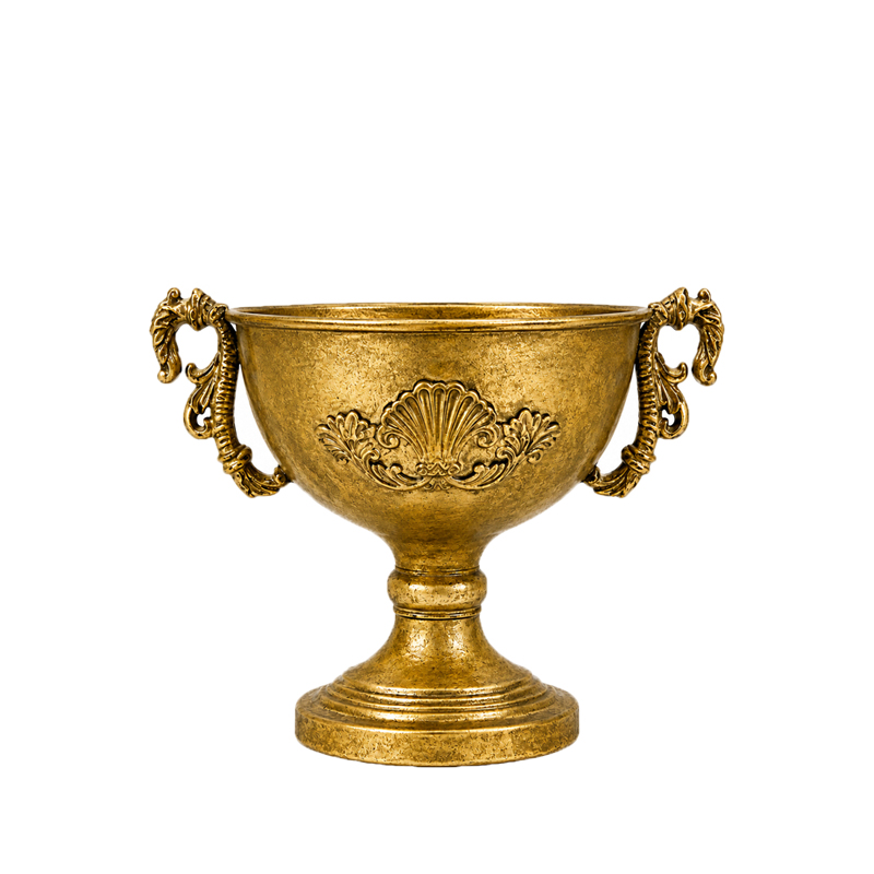 Pokalschale Boho Antik gold, Pokal gold mieten, Vase gold mieten für Hochzeit und Event