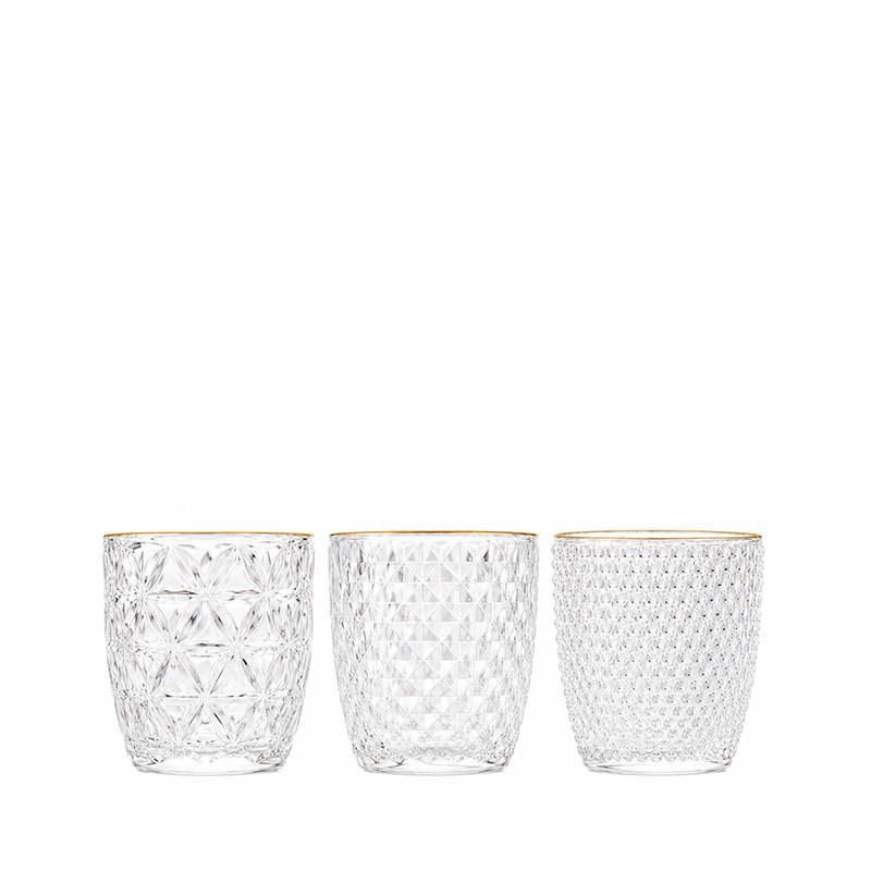 Vase/ Teelichtglas mit Goldrand Raute [mieten]