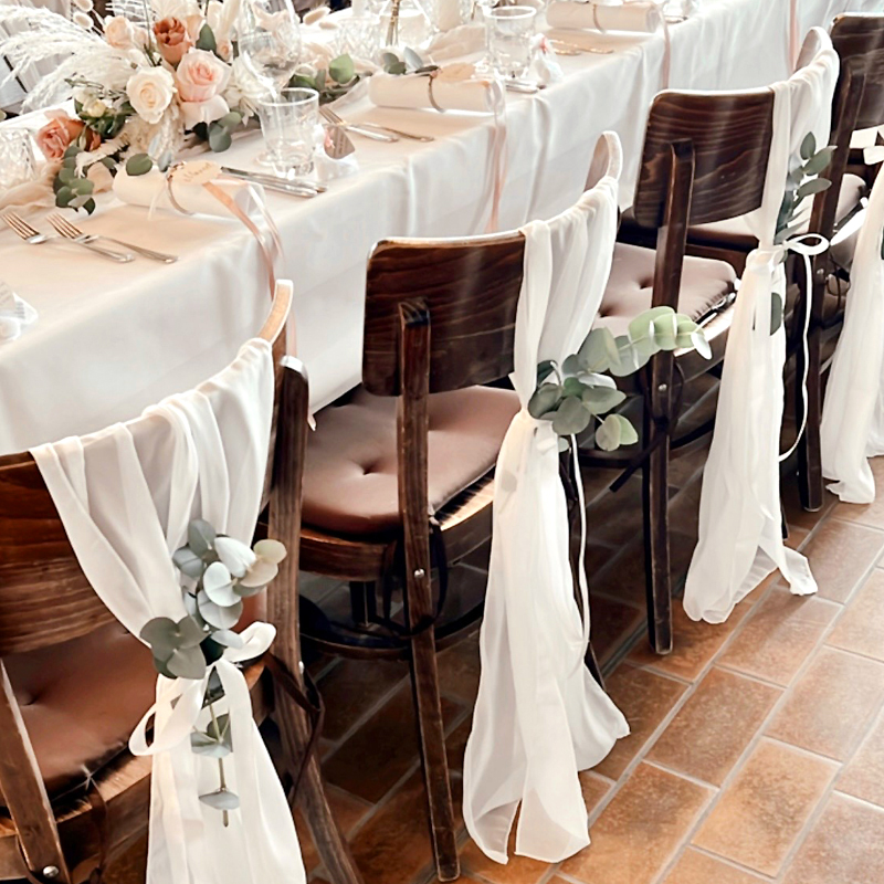 Stuhlband | Stuhltuch | Stuhlschleife Organza weiss mit Satinband weiss zum Binden [mieten]
