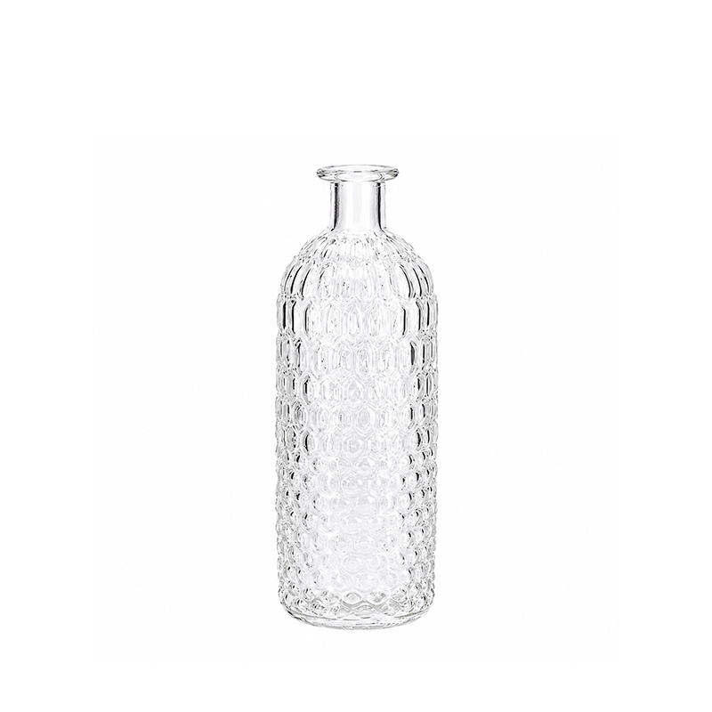 Flaschenvase Glas klar Waben mieten für Hochzeit und Event Tischdekoration