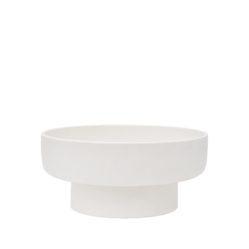 Teller Schale Keramik ivory creme modern mit Fuss mieten für Blumendeko Hochzeit und Feier