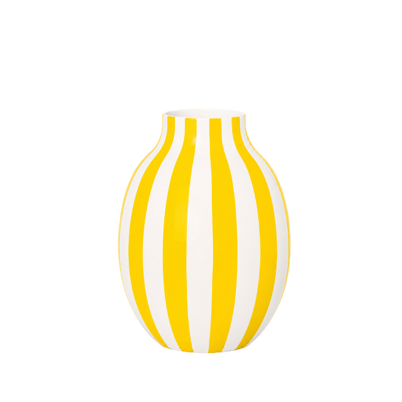 Vase Keramik weiss-gelb Streifen mieten | Verleih Hochzeit Event Feier Tischdeko Sommerfest Party