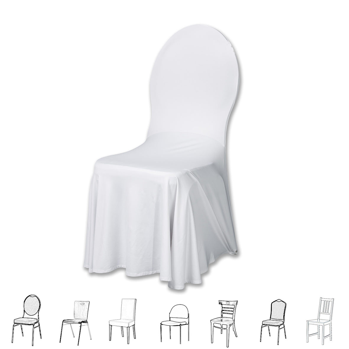 Stuhlhusse weiss flexibel universell modern für Stühle Stretch mieten Verleih Hochzeit Event