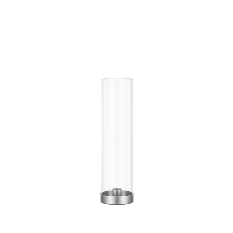 Kerzenhalter Line 1-arm silber chrom mit Glaszylinder, Glasaufsatz | für Stabkerzen | Kerzenständer | Kerzenleuchter [mieten]