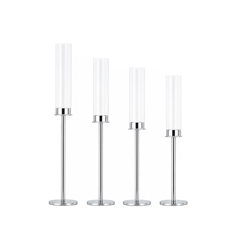 Kerzenständer Line 1-arm silber mit Glaszylinder chrom, Glasaufsatz | Kerzenhalter | Kerzenleuchter [mieten]