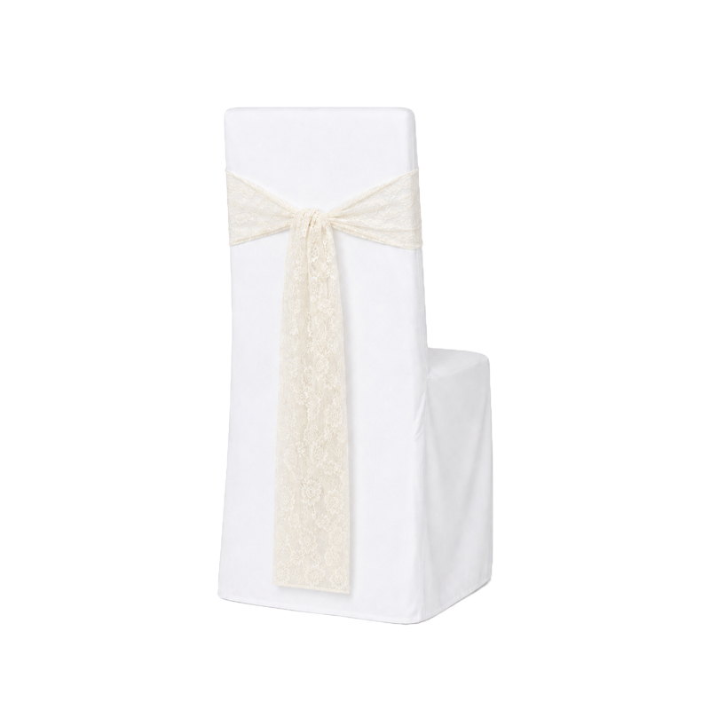 Schleifenband Stuhlhusse aus Spitze 275x15cm in creme zur Miete für Hochzeit Event