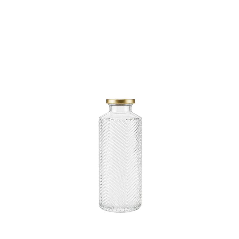 Flasche Rille klar mit Goldrand 15,5cm, Glas klar mieten für Hochzeit und Event Tischdekoration
