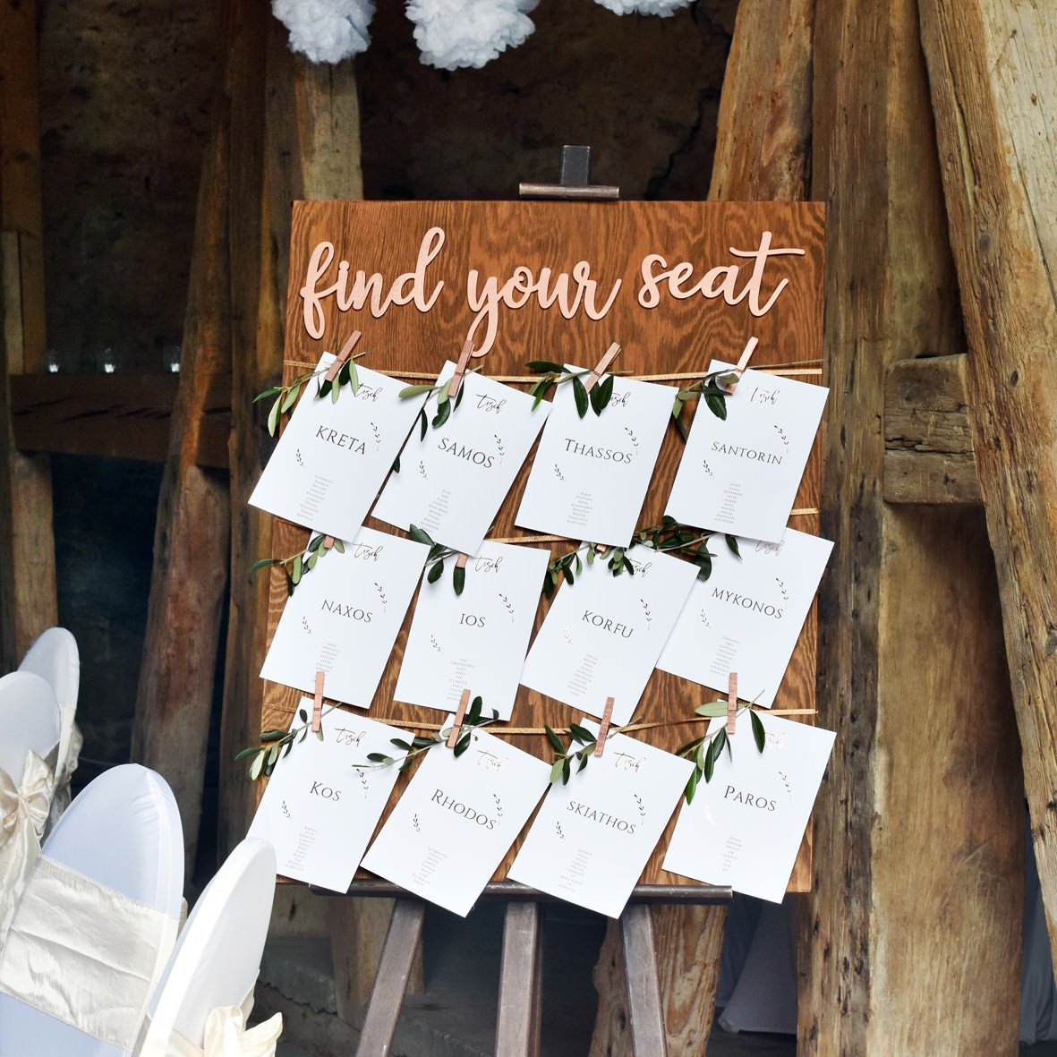Sitzplan Tischplan Willkommensschild Find your Seat für Staffelei Holz braun kupfer rosegold für Hochzeit und Veranstaltung [mieten]_2