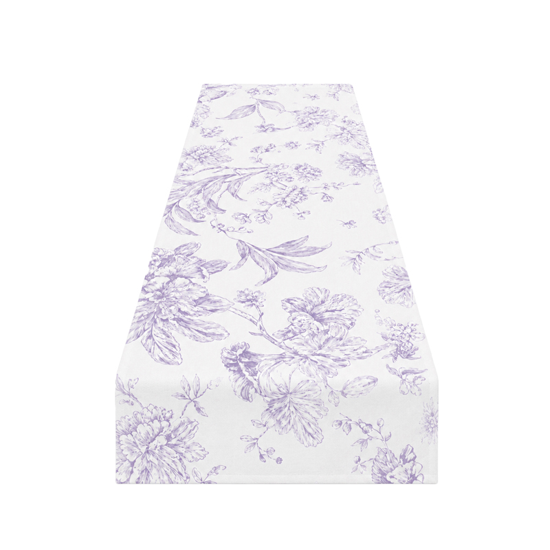 Tischläufer polyester 275 x 30 cm in floral blumig flieder | mieten Hochzeit Party Geburtstag