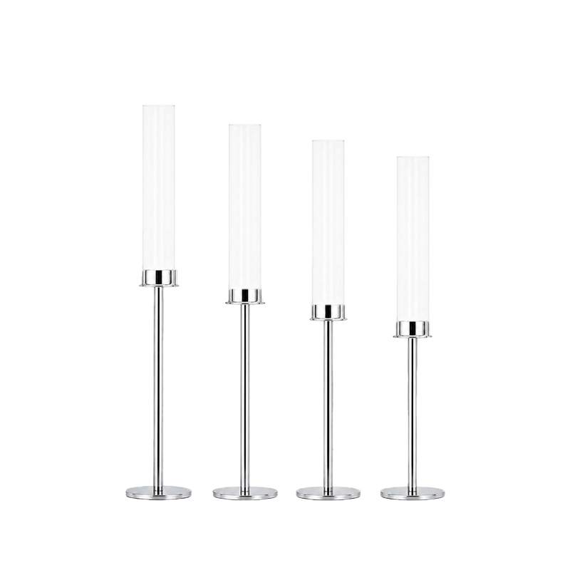 Kerzenständer Line 1-arm silber mit Glaszylinder chrom, Glasaufsatz | Kerzenhalter | Kerzenleuchter [mieten]