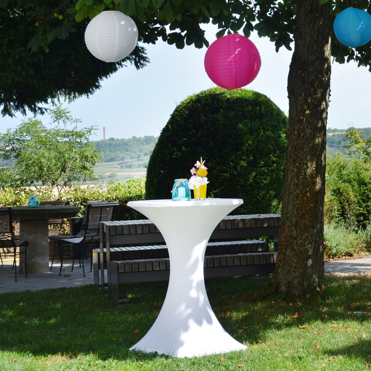 Stehtischhusse Stretch weiss mieten Verleih Stretchhussen Hochzeit Event Feier Firmenfeier Party_4