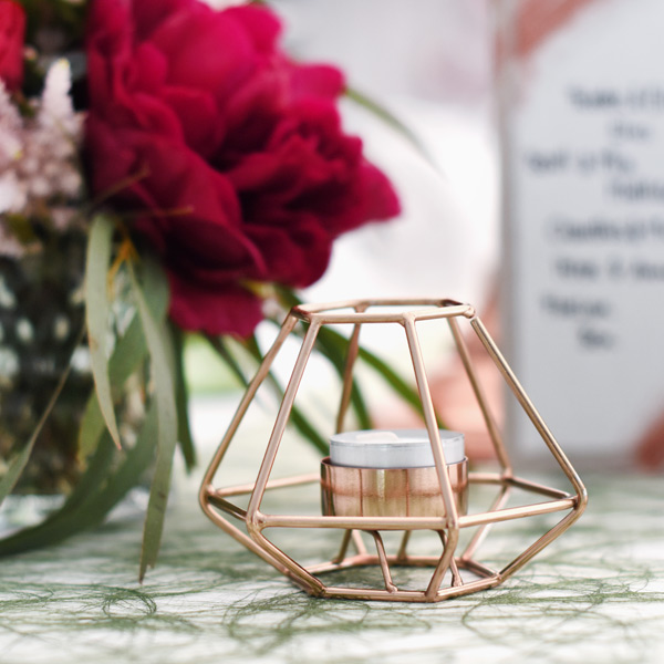 Teelichthalter geometrisch kupfer Hochzeit Deko [mieten]