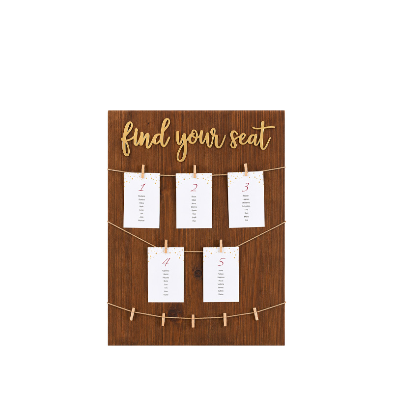 Sitzplan Tischplan Willkommensschild Find your Seat für Staffelei Holz braun gold für Hochzeit und Veranstaltung [mieten]