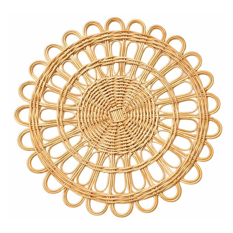 Platzset 35cm Rattan Blume natrubraun in Flower mieten für Hochzeit Sommerfest Party mediterran Event