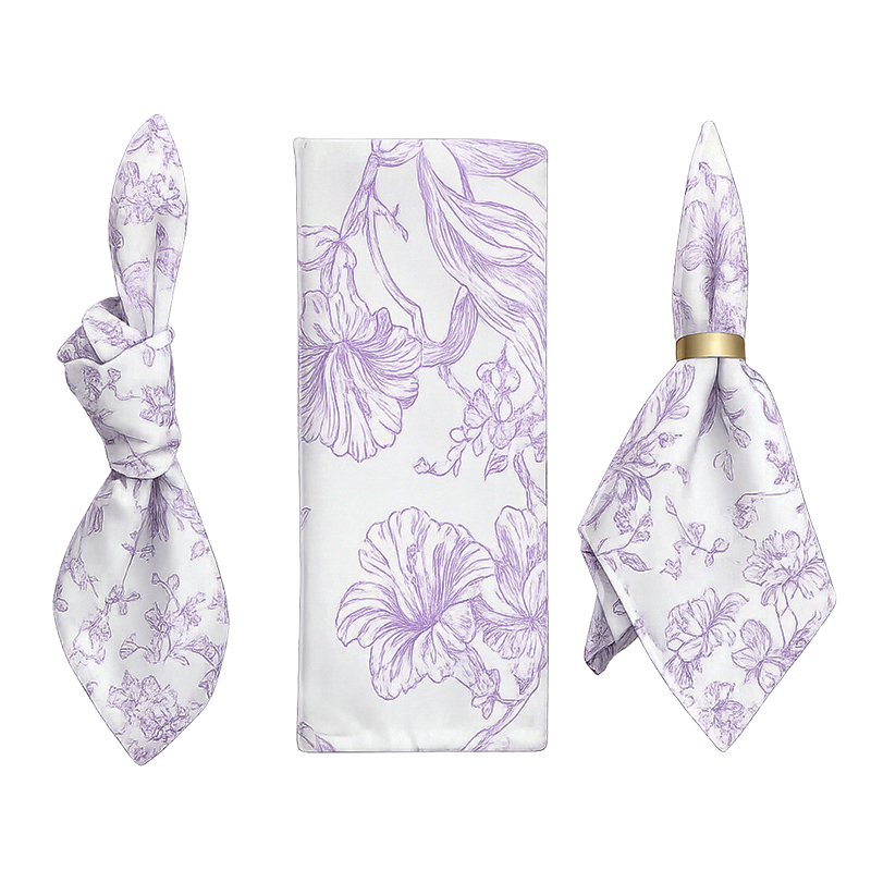 Serviette_Polyester_floral_lila_Verleih_Hochzeit_Party_Event