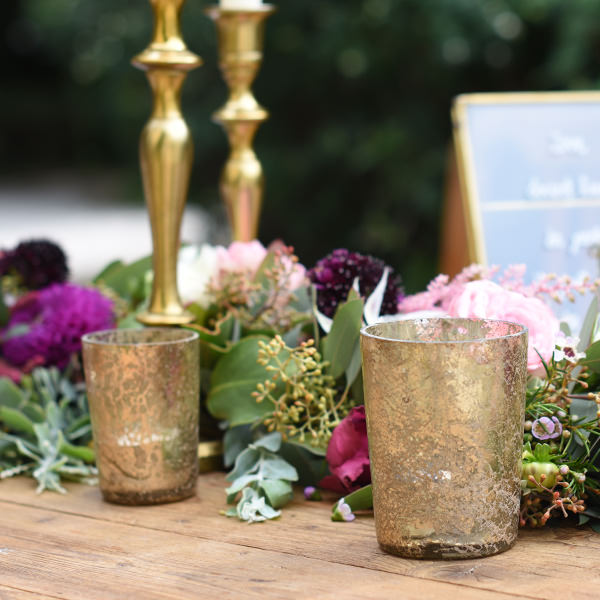 Vase/ Teelichthalter marmoriert gold antik mieten Hochzeit Tischdeko Feier Event_2