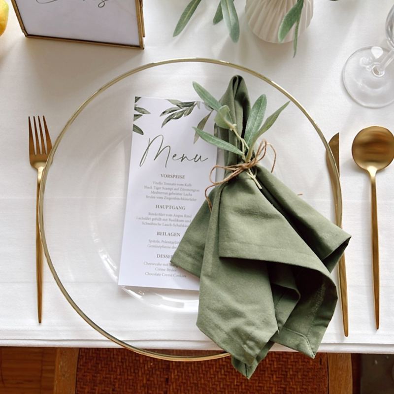 Serviette Leine olivgrün | mieten für Hochzeit Party und Event
