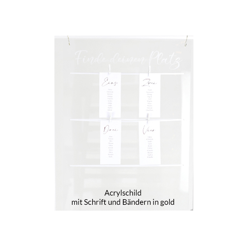 Sitzplan Tischplan Acryl klar Schild Finde deinen Platz für Hochzeit und Veranstaltung [mieten]