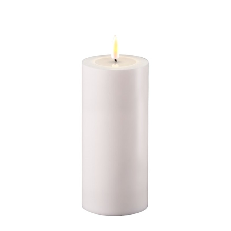 LED Stumpenkerze Kunststoff outdoor Real Flame weiss 15x7,5cm Batterie mieten Hochzeit, Feier