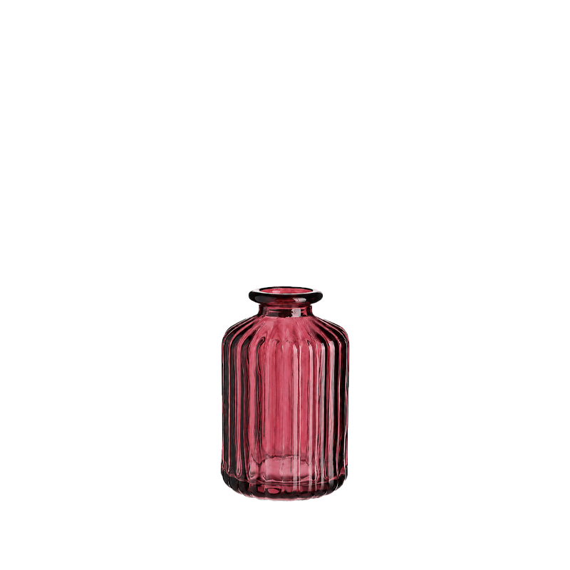 Flaschenvase Rille Glas bordeaux/ burgund/ brombeer mieten Deko Hochzeit