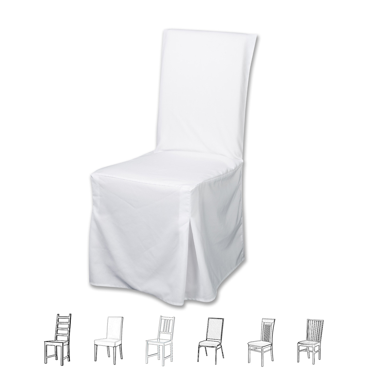 Stuhlhusse weiss Polyester Hochlehner Stühle | mieten Verleih Hochzeit