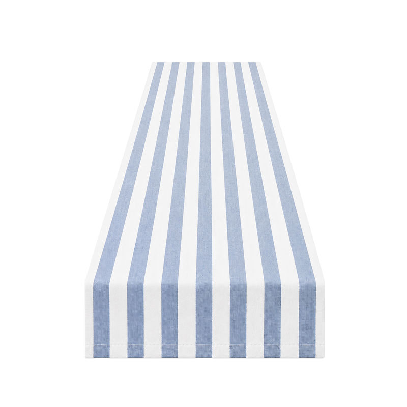 Tischläufer Leinen 275 x 30 cm in weiss blau gestreift | mieten Hochzeit Party Geburtstag Sommerfest mediterran