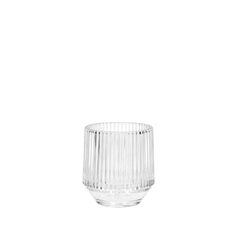 Teelichthalter Vase Rille, Glas klar mieten für Hochzeit Dekoration