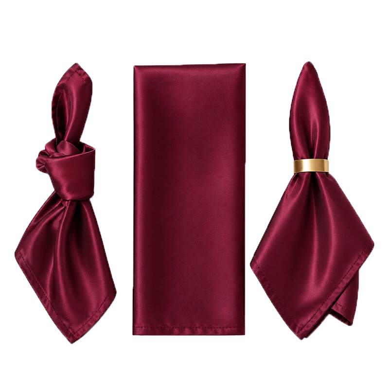 Exklusive Serviette Lamour Satin edel elegant dunkelrot, bordeaux, burgund | mieten für Hochzeit, Geburtstag, Event2