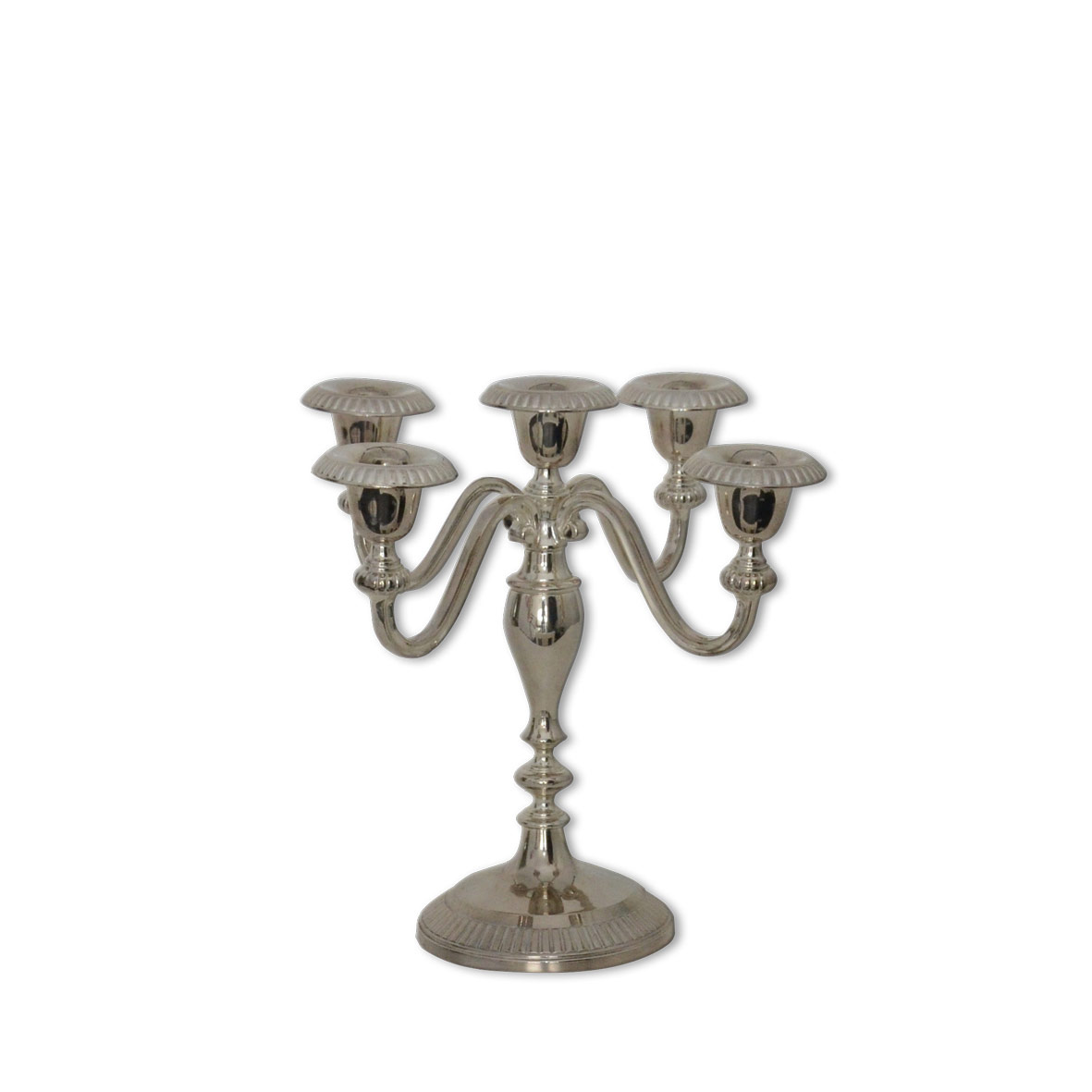 Kerzenständer | Kerzenleuchter 5-arm 25cm silber mieten Hochzeit, Feier, Event