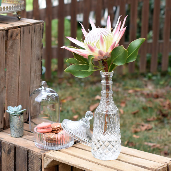 Flaschenvase Kristall hoch Glas klar mieten Hochzeit Dekoration_3