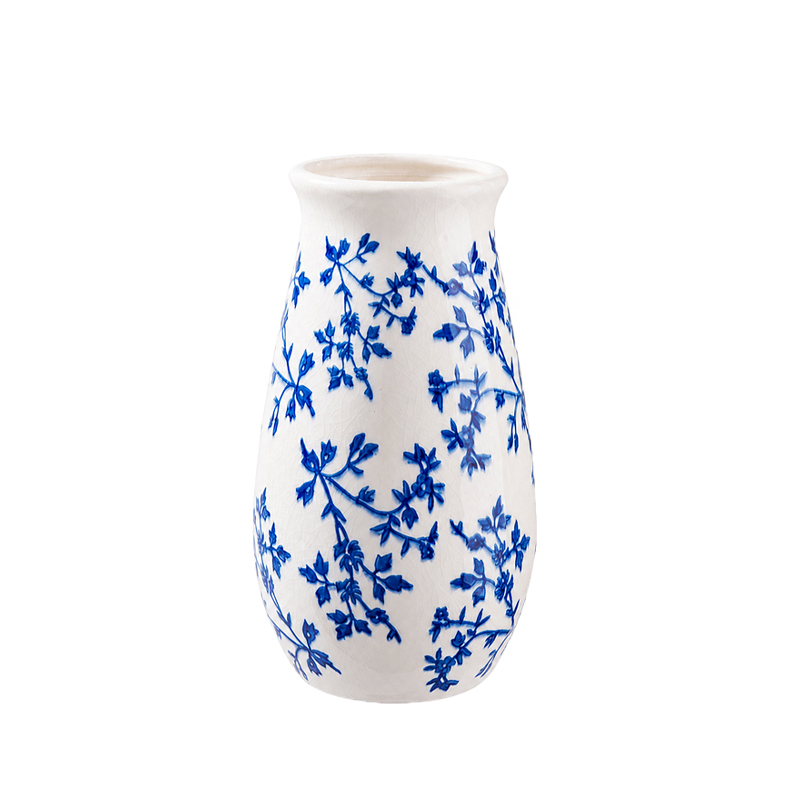 Vase Keramik weiss-blau Blumen Ranken Motiv Französisch Italienisch Portugisisch Mediterran mieten | Verleih Hochzeit Event Feier Tischdeko