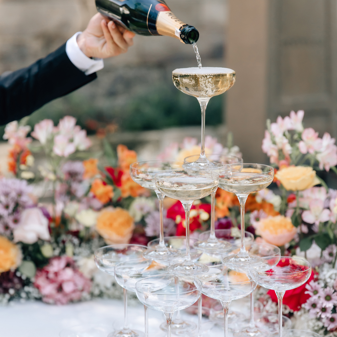 Sektschale Champagnerschale Glas klar mieten | Verleih Hochzeit, Feier, Trauung, Sektempfang, Veranstaltung Sektpyramide