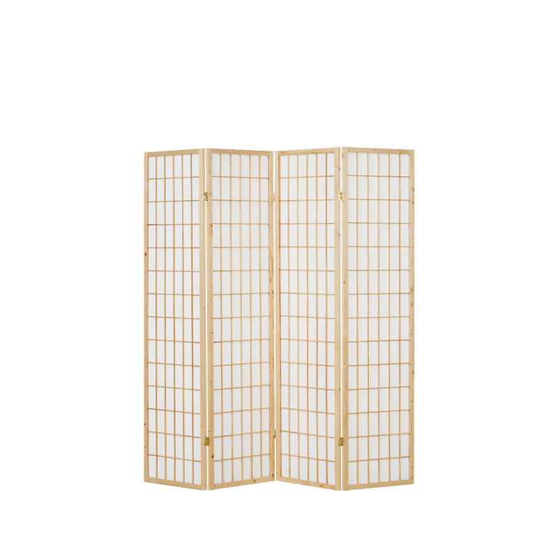 Paraventgestell 4-seitig faltbar | Holz natur-Resipapier mieten | Trennwand Verleih