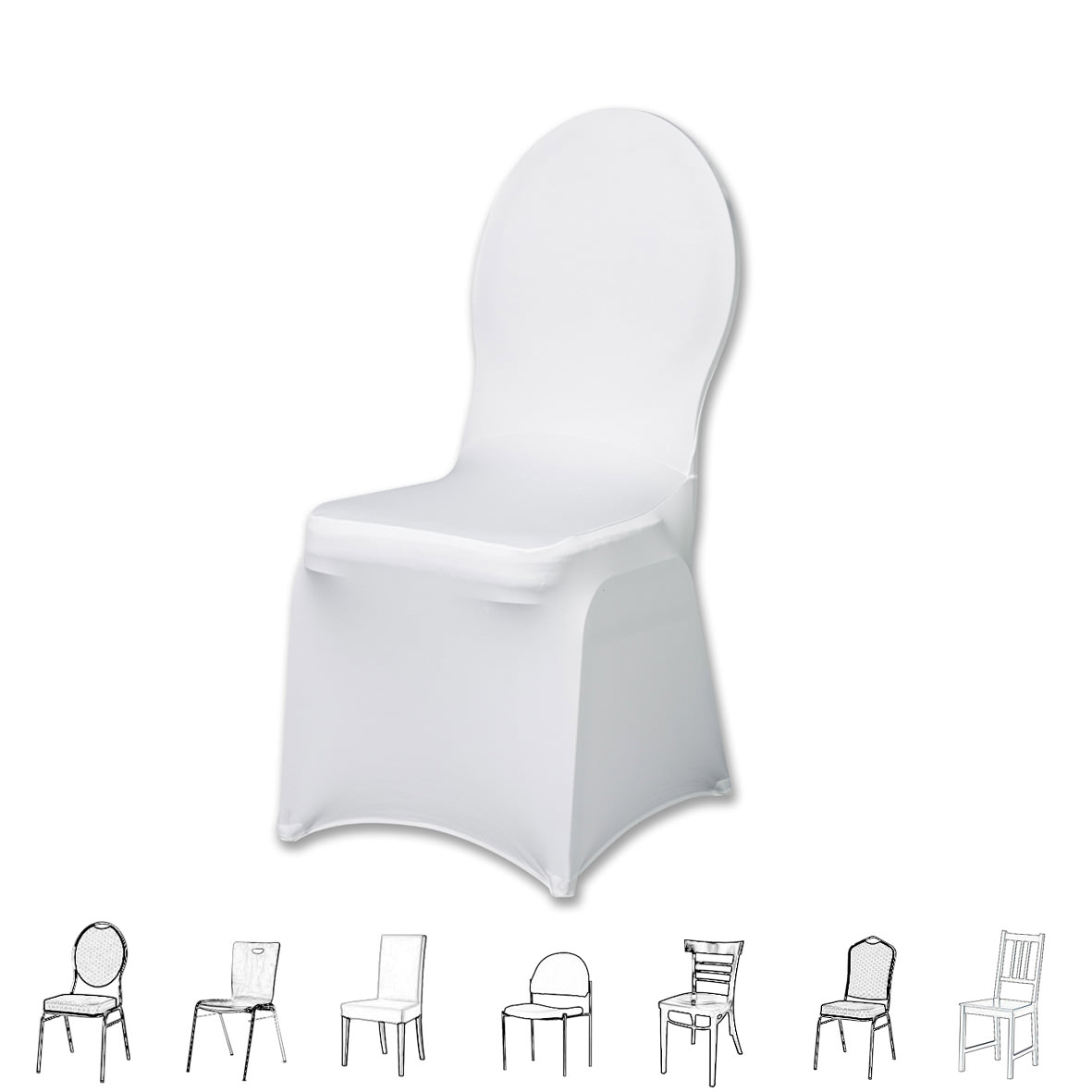 Stuhlhusse weiss universell stretch für Stühle | günstig mieten Verleih Hochzeit Feier Event