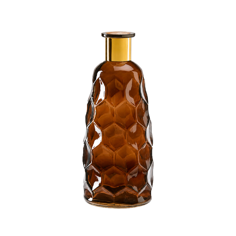 Flasche braun groß mit Goldhals, Glas braun mieten für Tischdeko Hochzeit und Feier
