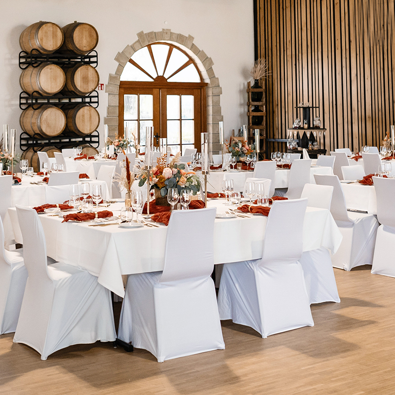 Stuhlhusse weiss flexibel universell modern für Stühle Stretch mieten Verleih Hochzeit Event Catering Messe B2B-7