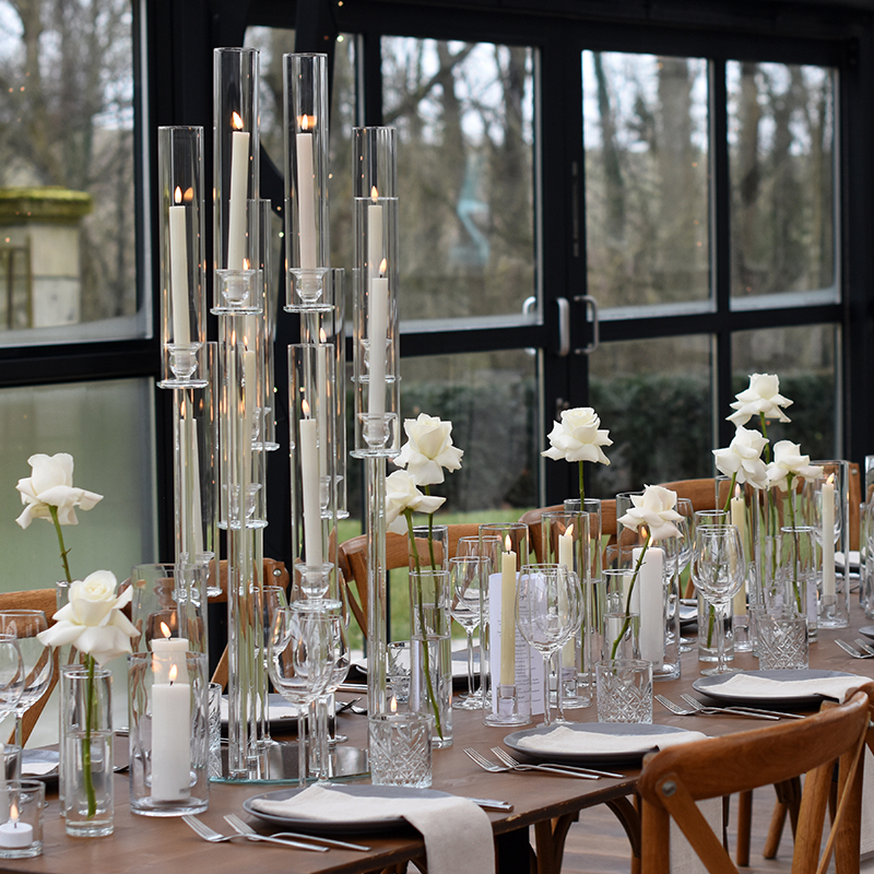 Vase Zylinder Glas klar schmal mieten | Verleih Hochzeit, Event, Geburtstag, Rosen2