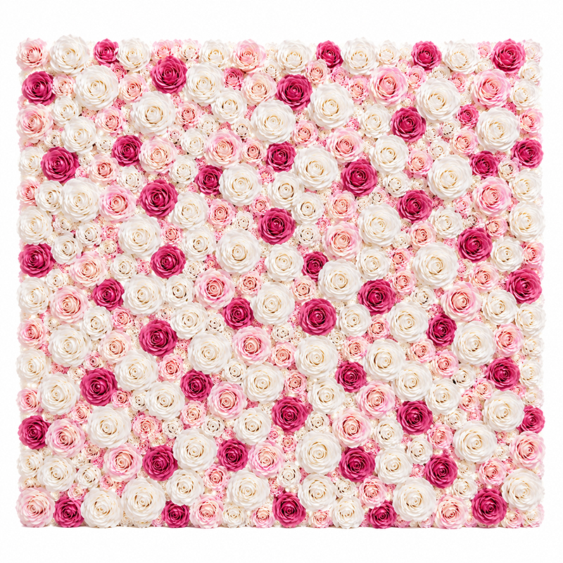 Blumenwand Flowerwall mit Seidenblumen weiss-rosa-pink mieten Hochzeit Event Backdrop Dekoration