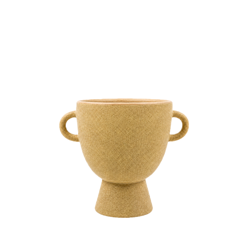 Schale "Style Mediterano" mit Fuss und Henkel, Blumenschale Terracotta natur mieten