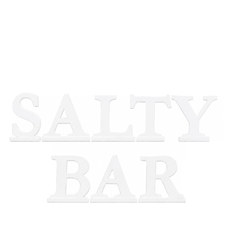 Schrifzug Holz weiss Vintage Salty Bar mieten für Hochzeit und Feier