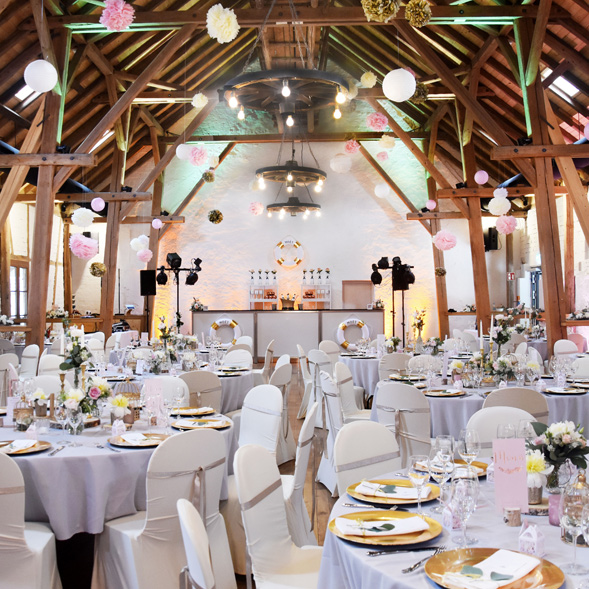 Tischdecke grau rund 275 cm mieten | Verleih Hochzeit Feier Event_2