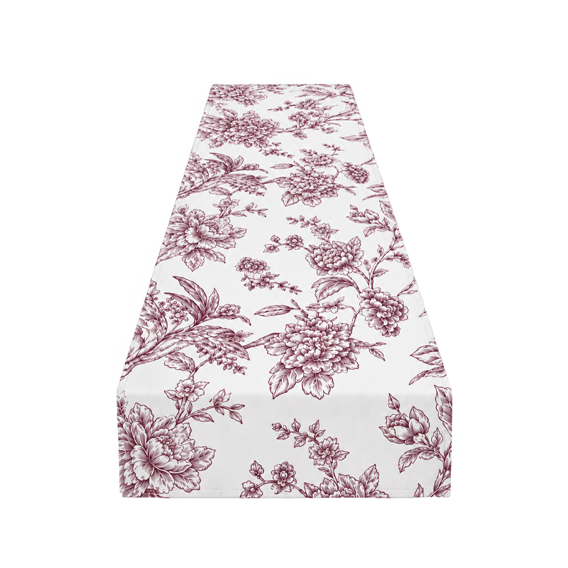 Tischläufer polyester 275 x 30 cm in floral blumig burgundy | mieten Hochzeit Party Geburtstag