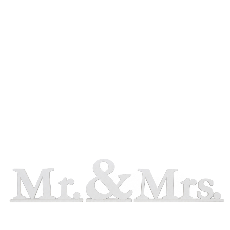 Schriftzug Mr & Mrs Holz weiß mieten