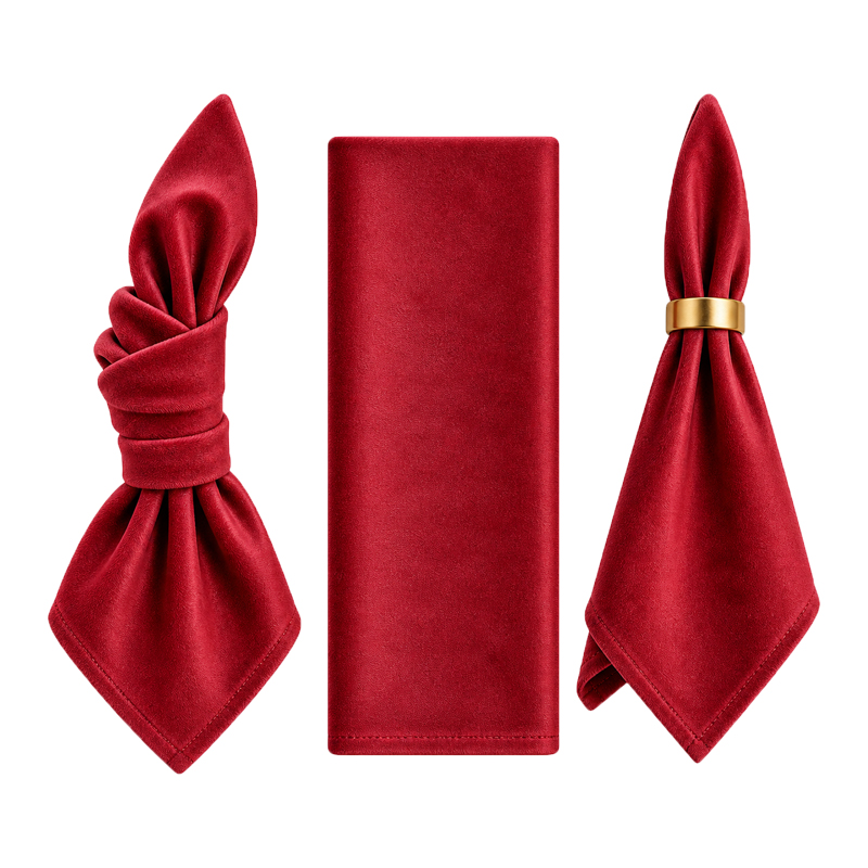 Stoffserviette aus Samt 50x50cm in bordeaux burgundy dunkelrot zur Miete für Hochzeit Event geburtstag party