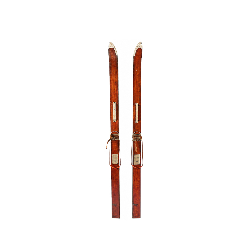 Ski Deko Retro antik | Holz braun | 200cm | Verleih Winterfeier, Apres Ski Party [mieten]
