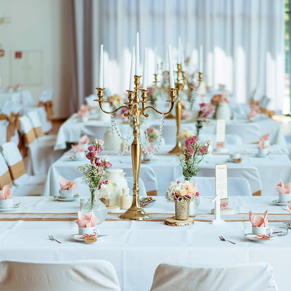 Kerzenständer | Kerzenleuchter | Candelabra 5-arm gold Hochzeit Verleih [mieten]