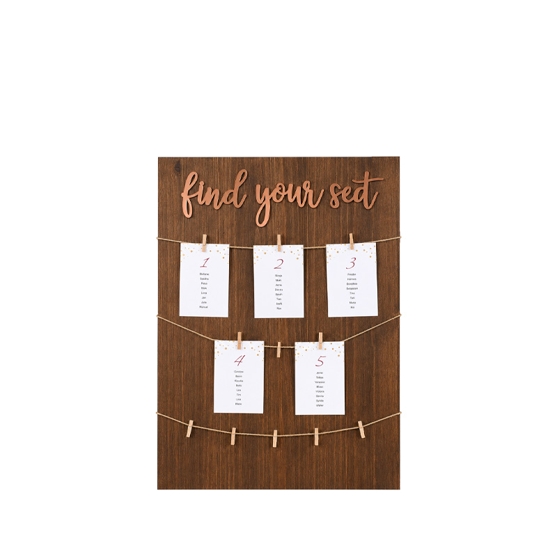 Sitzplan Tischplan Willkommensschild Find your Seat für Staffelei Holz braun kupfer rosegold für Hochzeit und Veranstaltung [mieten]