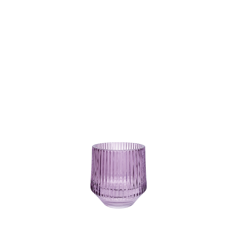 Teelichthalter Vase Rille, Glas flieder mieten für Hochzeit und Feier